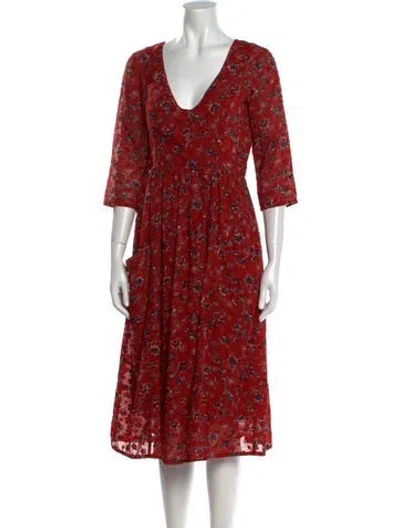 Pre-owned Ba&sh Floral Print Midi Length Dress In Red