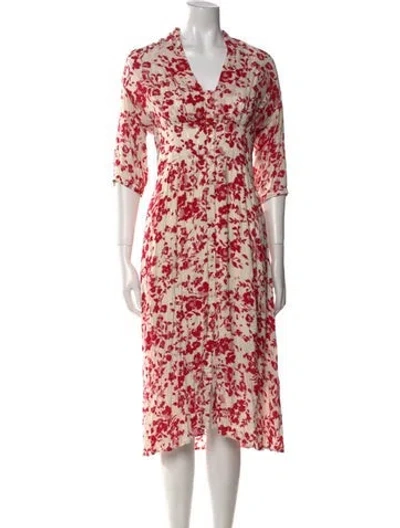 Pre-owned Ba&sh Floral Print Midi Length Dress In Red