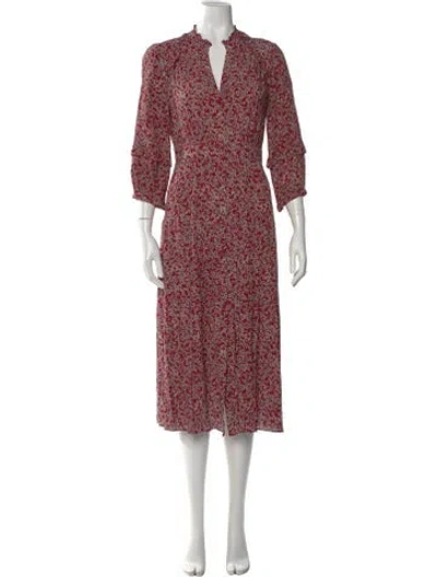 Pre-owned Ba&sh Floral Print Midi Length Dress In Red