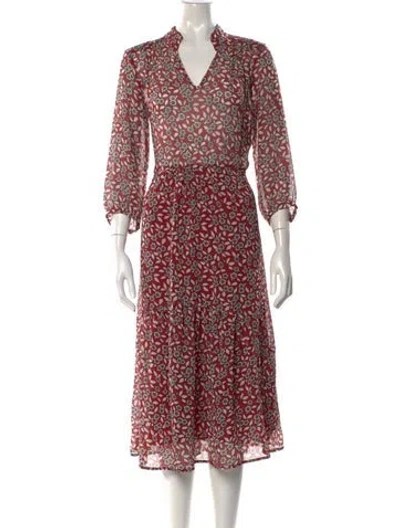 Pre-owned Ba&sh Floral Print Midi Length Dress In Red