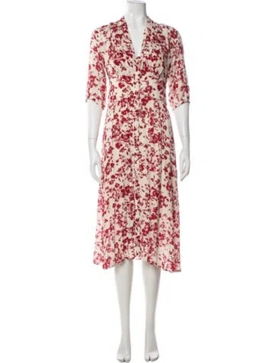 Pre-owned Ba&sh Floral Print Midi Length Dress In Red