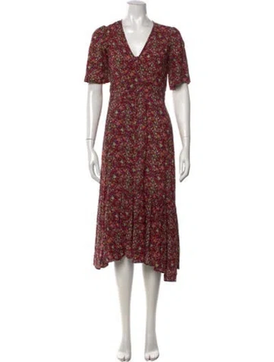 Pre-owned Ba&sh Floral Print Midi Length Dress In Red