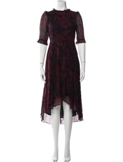 Pre-owned Ba&sh Floral Print Midi Length Dress In Red