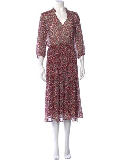 Pre-owned Ba&sh Floral Print Midi Length Dress In Red