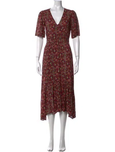 Pre-owned Ba&sh Floral Print Midi Length Dress In Red