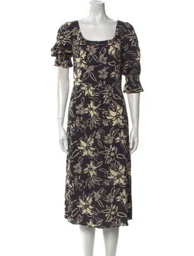 Pre-owned Ba&sh Floral Print Midi Length Dress W/ Tags In Black