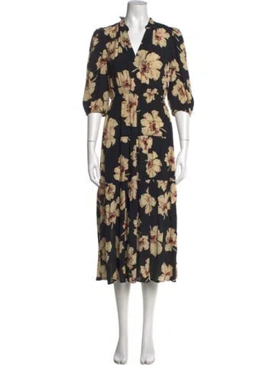 Pre-owned Ba&sh Floral Print Midi Length Dress W/ Tags In Black