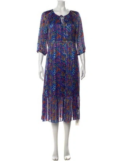 Pre-owned Ba&sh Floral Print Midi Length Dress W/ Tags In Blue
