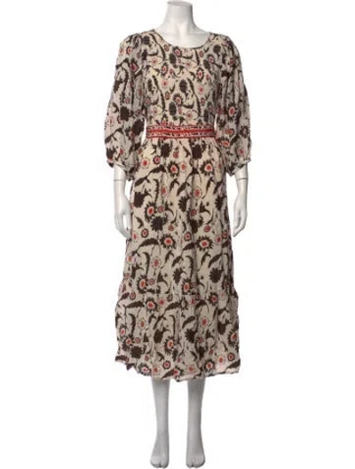 Pre-owned Ba&sh Floral Print Midi Length Dress W/ Tags In Neutrals