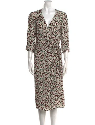 Pre-owned Ba&sh Floral Print Midi Length Dress In White