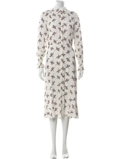 Pre-owned Ba&sh Floral Print Midi Length Dress In White