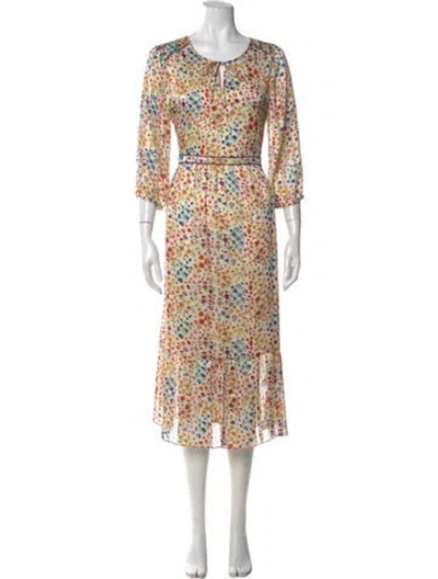 Pre-owned Ba&sh Floral Print Midi Length Dress In White