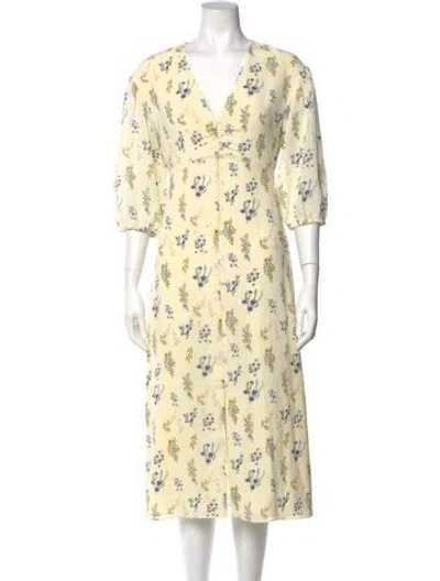Pre-owned Ba&sh Floral Print Midi Length Dress In Yellow