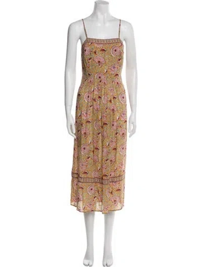Pre-owned Ba&sh Floral Print Midi Length Dress In Yellow