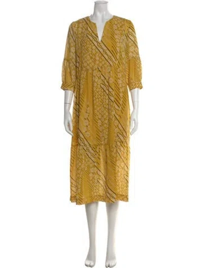 Pre-owned Ba&sh Floral Print Midi Length Dress In Yellow