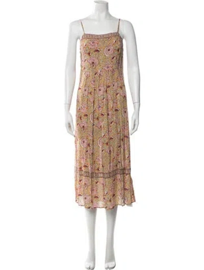 Pre-owned Ba&sh Floral Print Midi Length Dress In Yellow