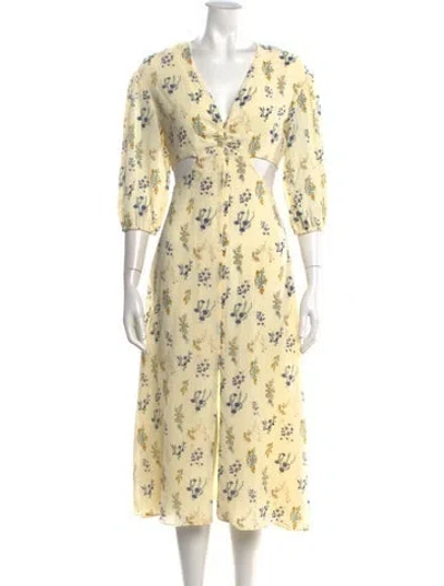 Pre-owned Ba&sh Floral Print Midi Length Dress In Yellow