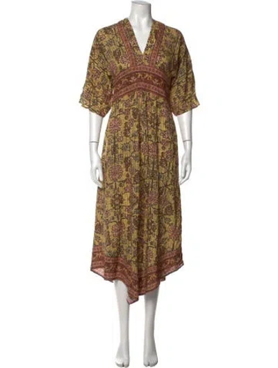 Pre-owned Ba&sh Floral Print Midi Length Dress In Yellow