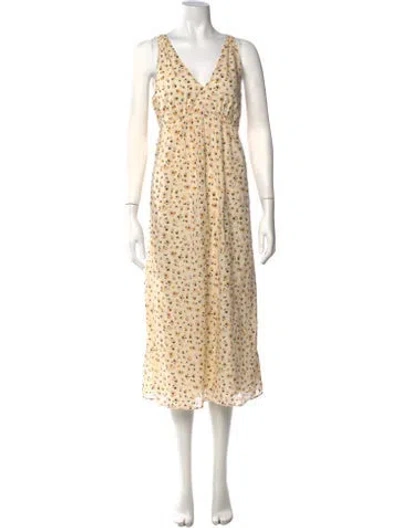 Pre-owned Ba&sh Floral Print Midi Length Dress In Yellow