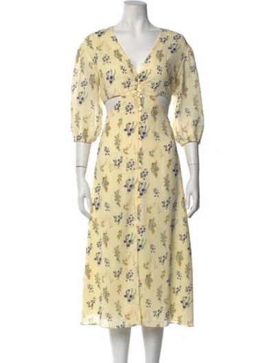 Pre-owned Ba&sh Floral Print Midi Length Dress In Yellow