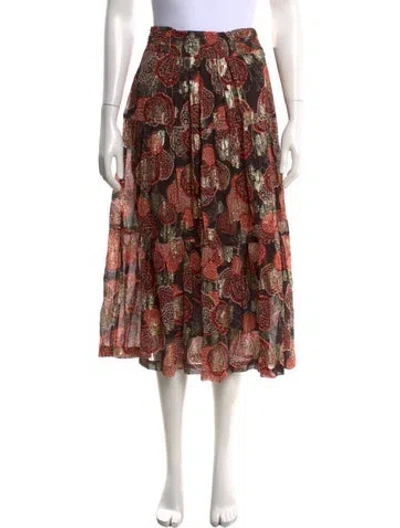 Pre-owned Ba&sh Floral Print Midi Length Skirt In Black/gold/red