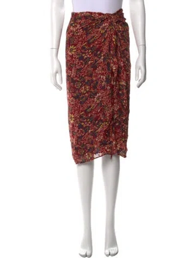 Pre-owned Ba&sh Floral Print Midi Length Skirt In Burgundy