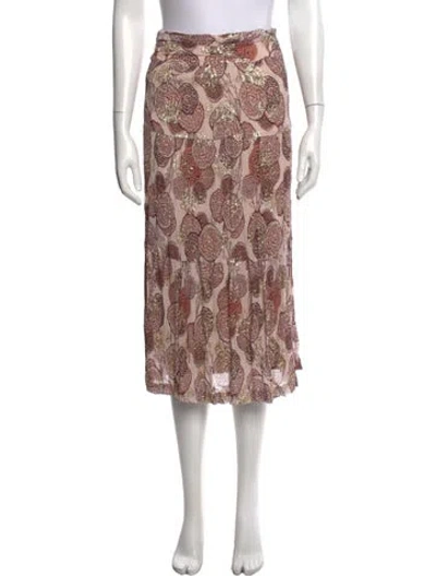 Pre-owned Ba&sh Floral Print Midi Length Skirt In Gold/neutrals/pink