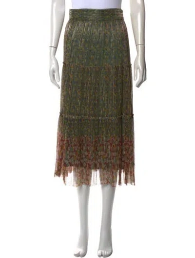 Pre-owned Ba&sh Floral Print Midi Length Skirt In Green/metallic