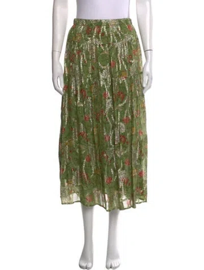Pre-owned Ba&sh Floral Print Midi Length Skirt In Green/metallic