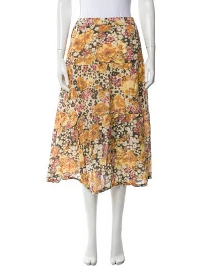 Pre-owned Ba&sh Floral Print Midi Length Skirt In Yellow