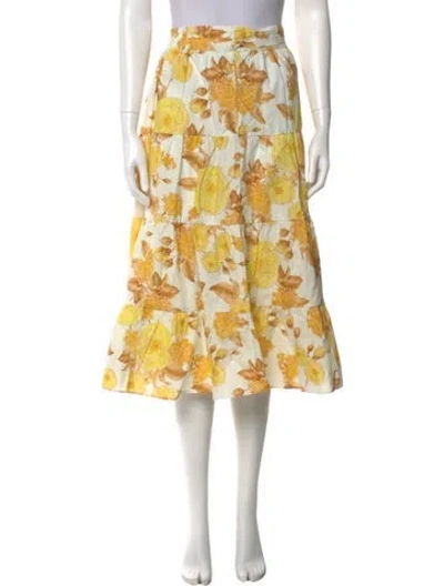 Pre-owned Ba&sh Floral Print Midi Length Skirt In Yellow