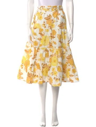 Pre-owned Ba&sh Floral Print Midi Length Skirt In Yellow