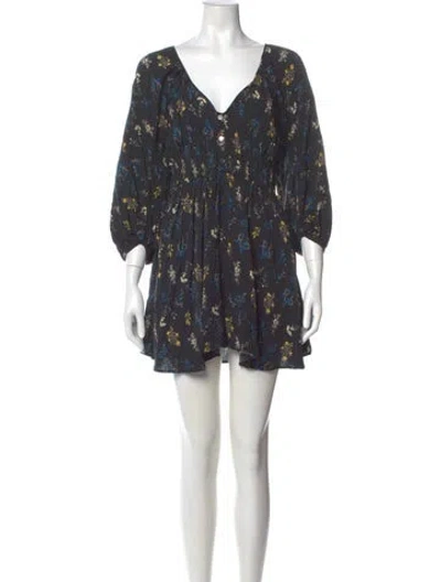 Pre-owned Ba&sh Floral Print Mini Dress In Black