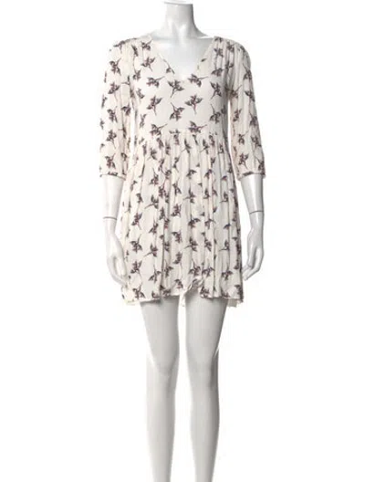 Pre-owned Ba&sh Floral Print Mini Dress In White