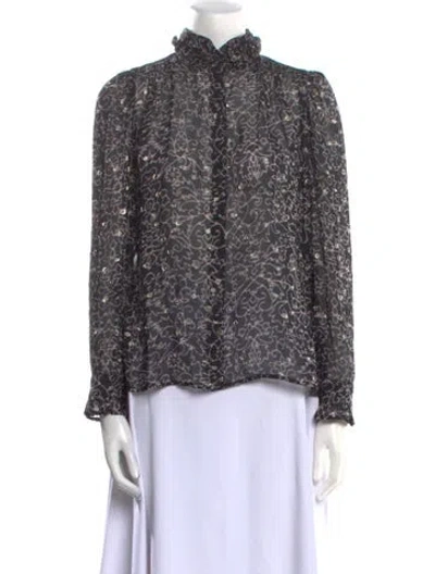 Pre-owned Ba&sh Floral Print Mock Neck Blouse In Black