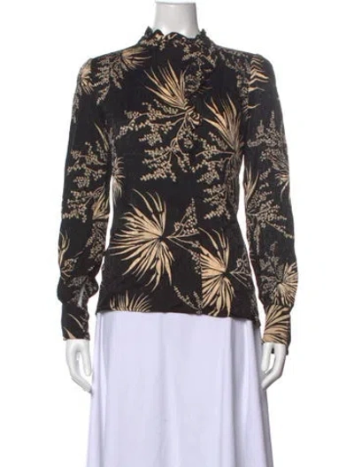 Pre-owned Ba&sh Floral Print Mock Neck Blouse In Black