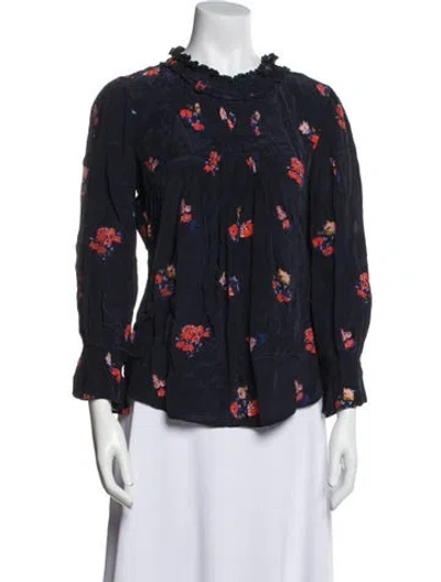 Pre-owned Ba&sh Floral Print Mock Neck Blouse In Blue