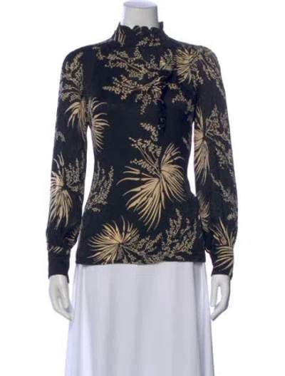 Pre-owned Ba&sh Floral Print Mock Neck Blouse In Blue