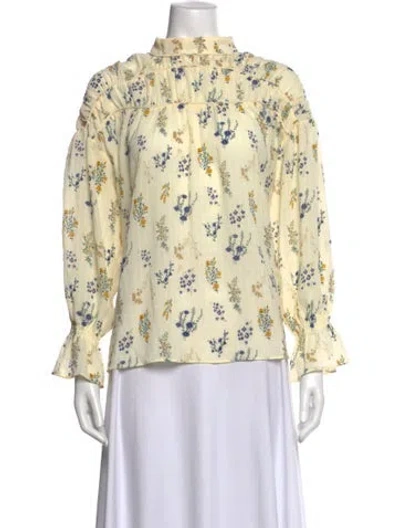 Pre-owned Ba&sh Floral Print Mock Neck Blouse In Blue/yellow