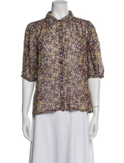 Pre-owned Ba&sh Floral Print Mock Neck Blouse In Multi