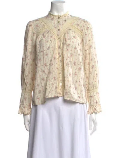Pre-owned Ba&sh Floral Print Mock Neck Blouse In Neutral