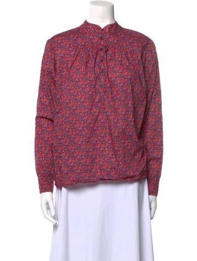 Pre-owned Ba&sh Floral Print Mock Neck Blouse In Pink