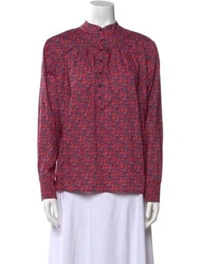 Pre-owned Ba&sh Floral Print Mock Neck Blouse In Red