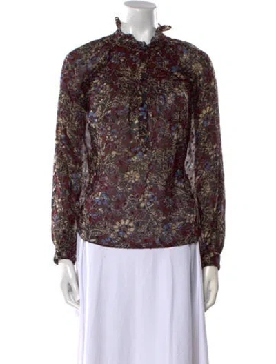 Pre-owned Ba&sh Floral Print Mock Neck Blouse In Red