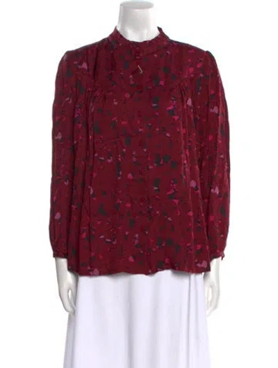 Pre-owned Ba&sh Floral Print Mock Neck Blouse W/ Tags In Pink