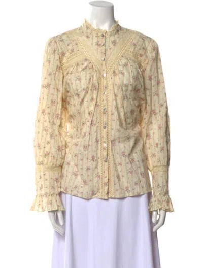 Pre-owned Ba&sh Floral Print Mock Neck Blouse In Yellow