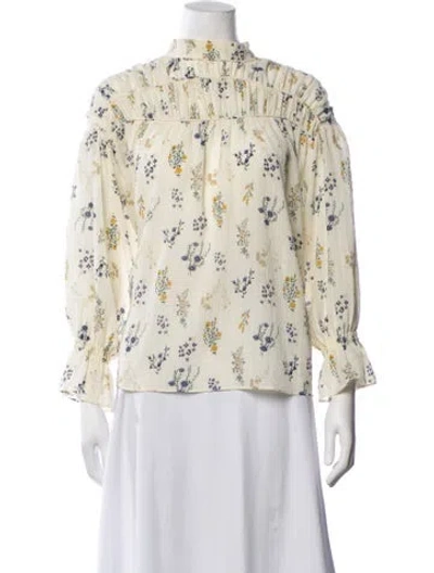Pre-owned Ba&sh Floral Print Mock Neck Blouse In Yellow
