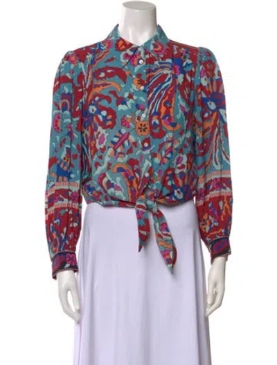 Pre-owned Ba&sh Floral Print Mock Neck Crop Top In Blue