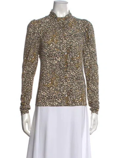 Pre-owned Ba&sh Floral Print Mock Neck Top In Neutrals