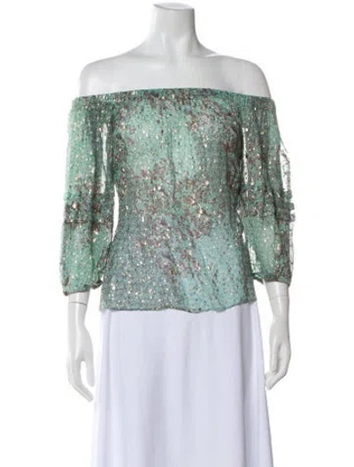 Pre-owned Ba&sh Floral Print Off-the-shoulder Blouse In Green